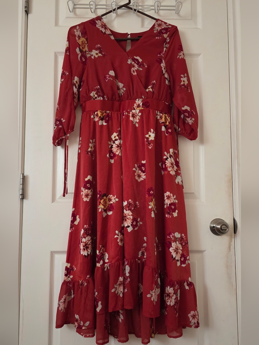 NWOT Torrid Chiffon And Satin Rust Floral High-Low Midi Dress Torrid 00